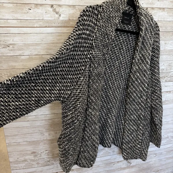 Zara Knit Womens M Open Cardigan Sweater Black & White Chunky Grandma Core - Image 3
