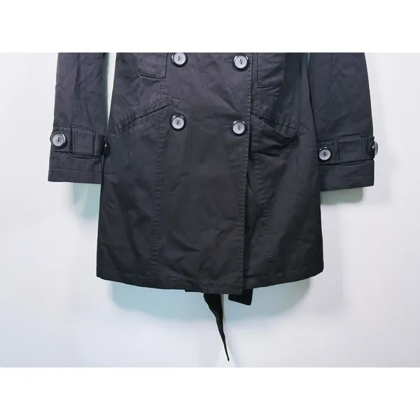 Louie Louie Double Breasted Belted Trench Coat Womens M Black Utility Scandi - Image 5