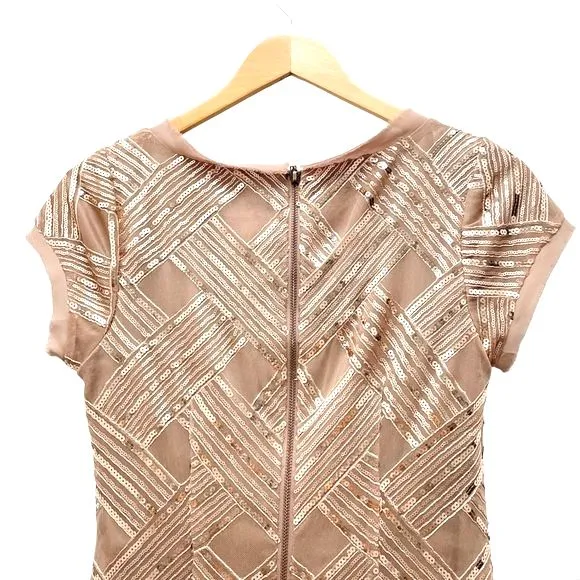 Eliza J Size 6 Rose Gold Sequin Mesh Lattice Sheath Cocktail Mini Dress Cocktail - Image 9