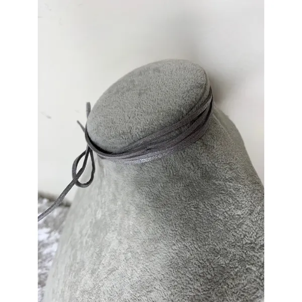Silver Gray Thin Leather Necklace Choker 72" long - Image 2