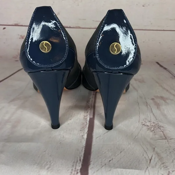 Gracienne Vintage Size‎ 8 Pumps High Heels Patent Leather Blue Silver - Image 5