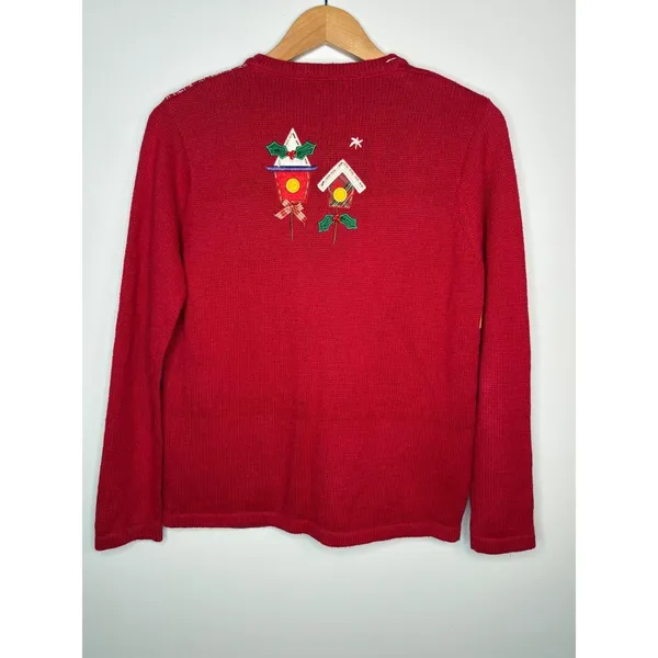 Vintage White Stag Christmas Cardigan Sweater Small‎ Red Holiday Snowman Tree - Image 6