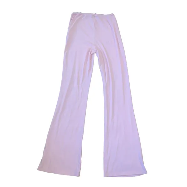 White Fox‎ Lounge Pants Women S Pink Ribbed Lace Trim Flare Coquette Balletcore - Image 3