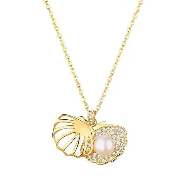 shell shape necklace with pearl Gold - Image 4