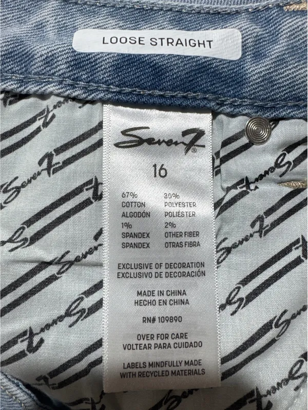 Seven7 Premium Brand Light Blue Straight Leg Jeans Size 16 - Image 7