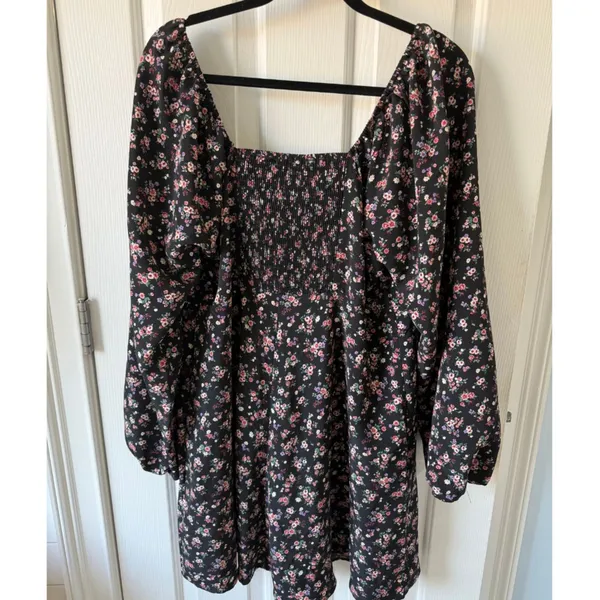 Forever‎ 21+ Floral Smocked Mini Dress 1X Black Long Sleeve Square Neck NWT - Image 3