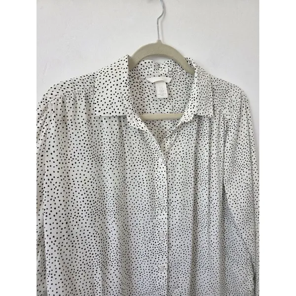 H&M Polka Dot Spotted Blouse Top White Black Twee Office Preppy Effortless M 10 - Image 2
