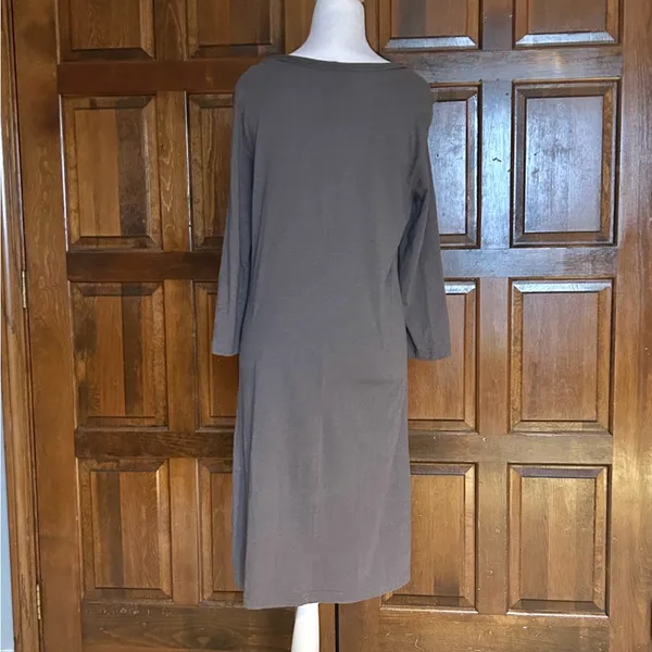 Garnet Hill Dress Medium Gray A-Line 3/4 Sleeve Scoop‎ Neck Trapeze Hong Kong - Image 3