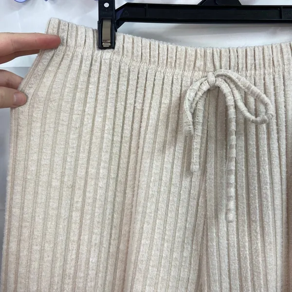 Women's beige soft‎ ribbed pull on drawstring high waisted lounge pajama pants M Size M - Image 2