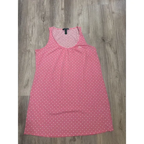 Lauren Ralph‎ Lauren Pink Polka Dot Tank Nightgown Size XL Scoop Neck Cotton - Image 2