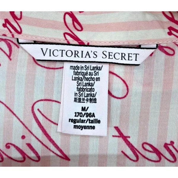 Victoria's Secret Spellout Button Up Striped Sleep‎ Shirt Women's Size M Pink - Image 7