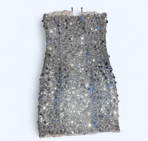 Silver Sequin Strapless Mini Dress - Image 2