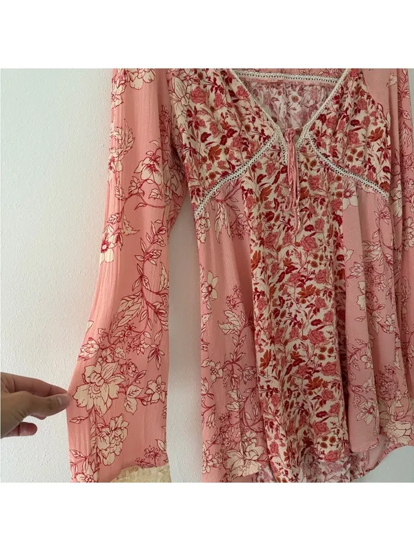 Free People Odette Printed Tunic Top Pink Pedal Combo size medium - Image 5