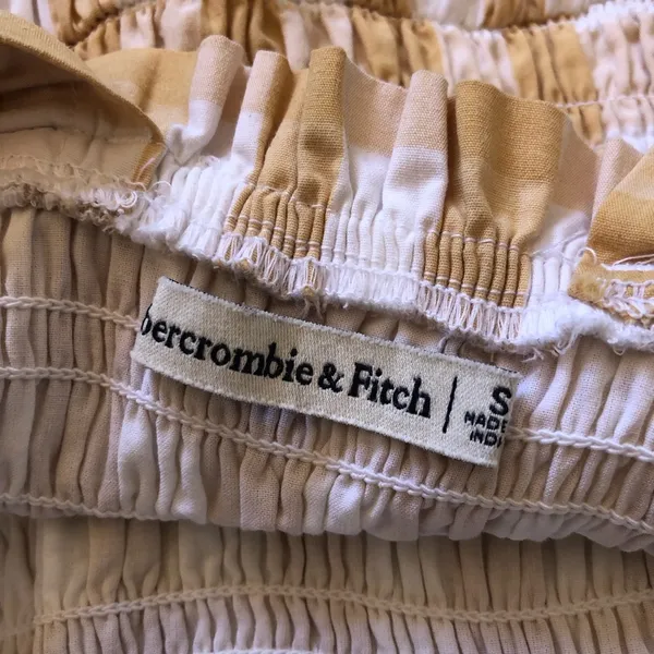 Abercrombie & Fitch Plaid Maxi Dress Yellow White Picnic Long Ruffle Small - Image 5