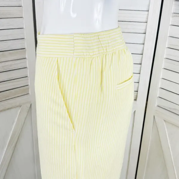 Loft Striped Linen Blend Wide Leg Crop Pants‎ Yellow White Small Lined Preppy - Image 8