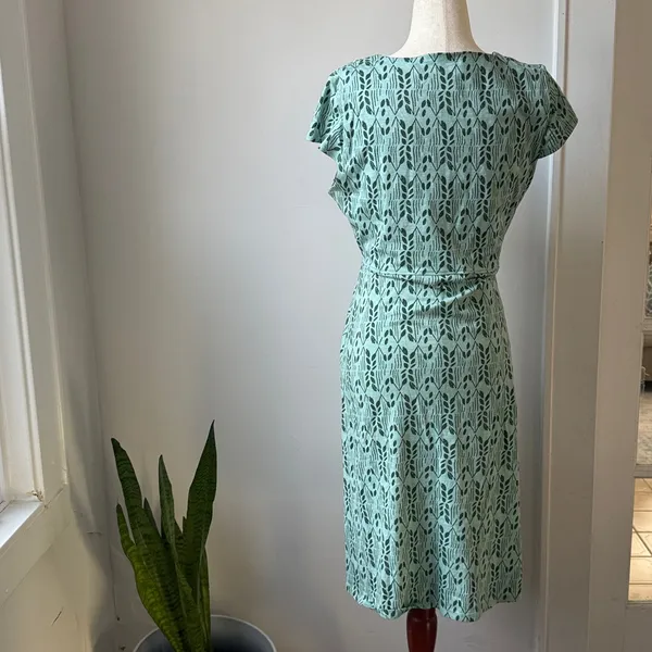 Toad&Co Teal Patterned Dress Size Medium Organic Cotton Blend - Image 3