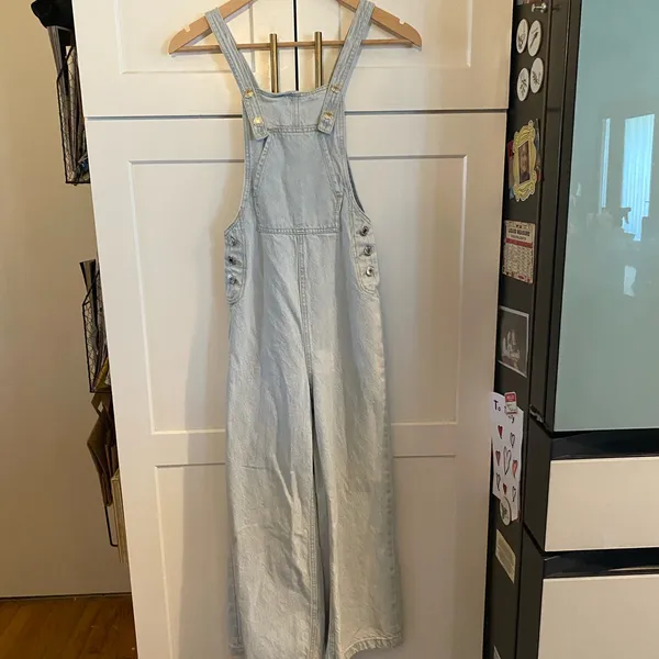 asos Stradivarius cropped wide leg denim dungarees light Blue Denim Overalls - Image 14