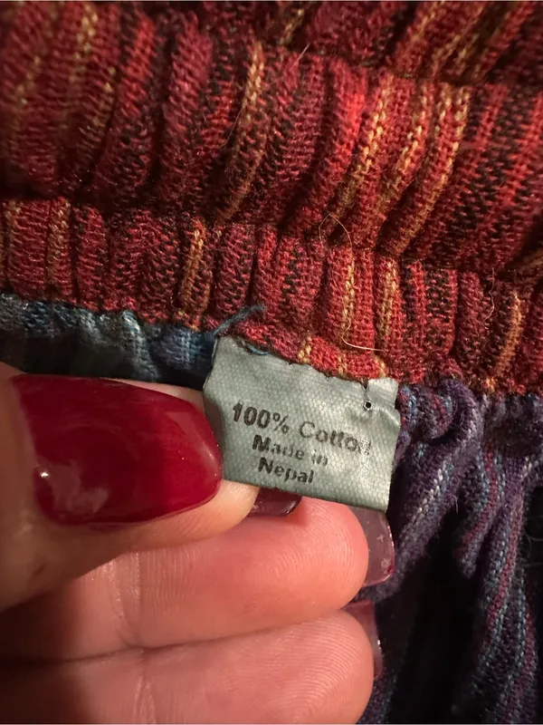 Hippie Patchwork Cotton Pants – Size Small Red - Image 9