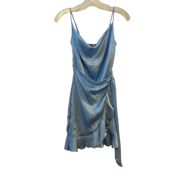 Lucy in the‎ Sky XS Blue Asymmetric Faux Wrap Short Dress Sleeveless - Image 2