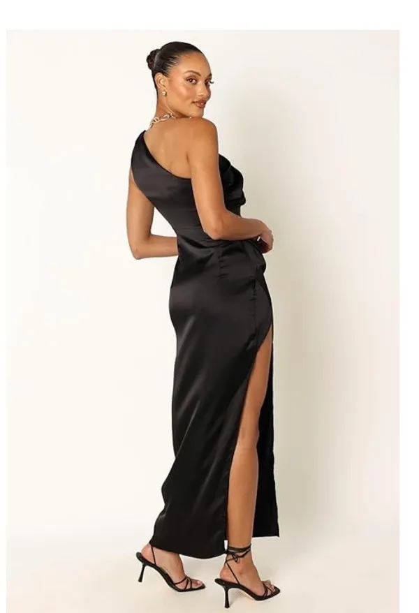 Petal & Pup Maxi Dress Black Nadia One-Shoulder Satin 6 - Image 6