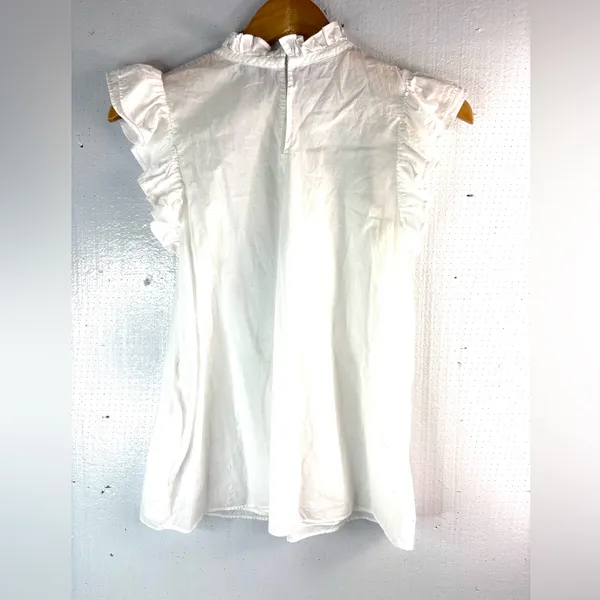 Express M Preppy Babydoll Cotton Ruffle Sleeve Top in White - Image 2