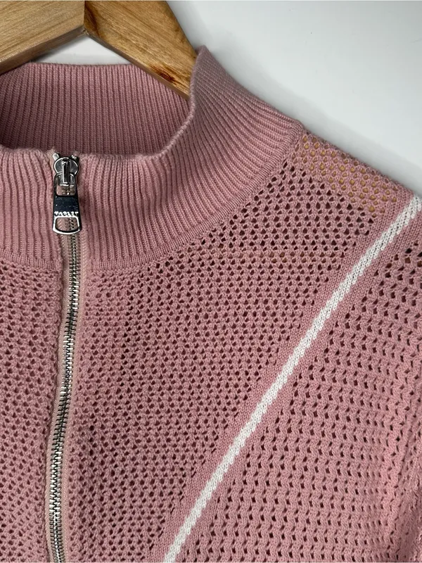 Varley Calva Knit Half-Zip Cotton Sweater Pink Size Small - Image 5