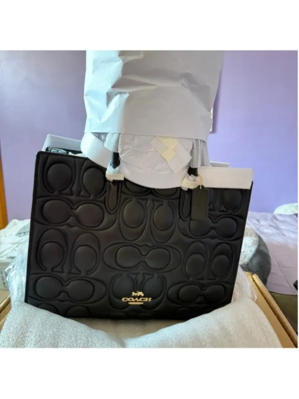NEW Coach Maggie Tote Black Signature Embossed Leather CY672 NWT - Image 3