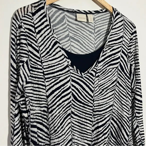 Chico's Zebra Two-In-One Top Medium Chico's 1‎ Workwear Casual Effortless Office - Image 4