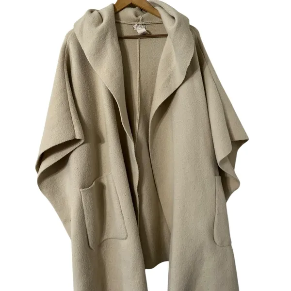 FREE PEOPLE All I Need Cozy Duster Beige Cape Kimono Hood Sweater Cardigan - Image 6