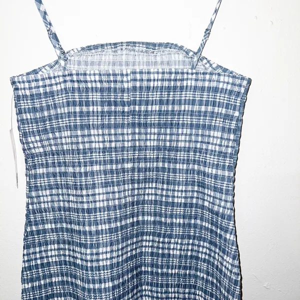 Wild Fable gingham smocked slate blue white mini summer dress w/ ruffle details - Image 8