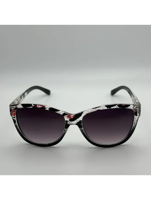 Steve Madden Oversized Cat Eye Sunglasses Black Clear Red Patterned Frames - Image 4