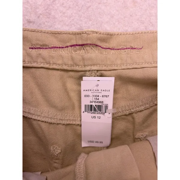 American Eagle Highest Rise Mom Short Women 12 Tan Distressed Raw Hem Casual - Image 2