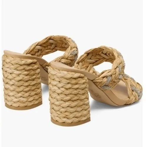 Stuart Weitzman Lana 85 Raffia Crystal Slide Sandals Estimated Size 9 - Image 10