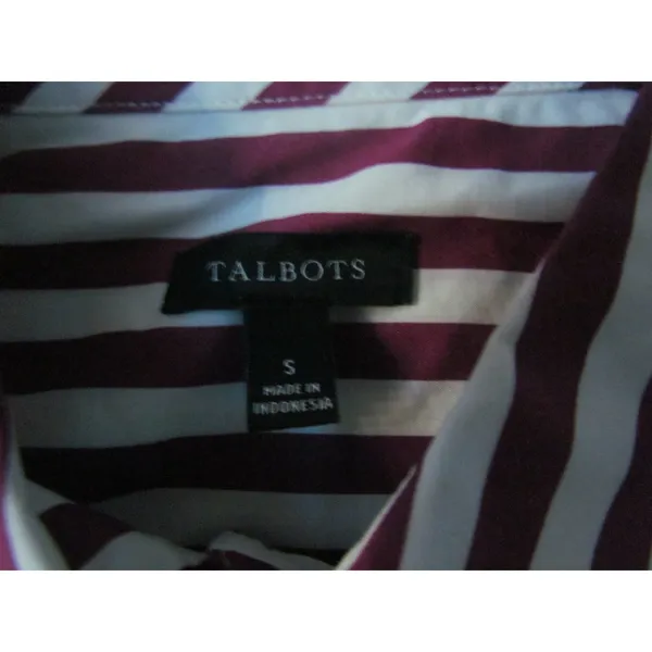 Talbots Button Down Shirt S Burgundy White Striped‎ Cotton Long Sleeve Classic - Image 4