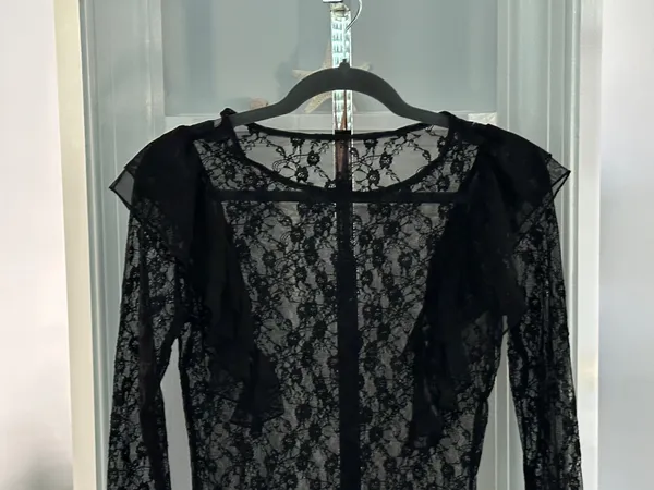 NWT SHEIN Sz S Sheer Black Lace Top w Ruffle Accents Cute! - Image 8