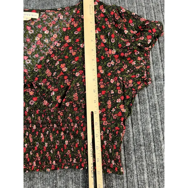 AEROPOSTALE Floral Crop Top Women XL Black Pink Smocked V-Neck Puff‎ Sleeve NWT - Image 8