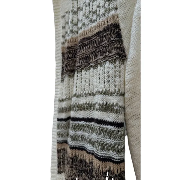 Cato Womens Open Knit Hooded Duster Cardigan Sweater Olive Brown Striped S NEW - Image 4