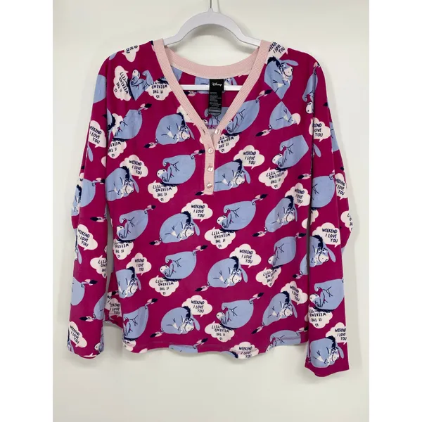 Disney Eeyore Womens Pink Pajama Sleepwear Top Shirt NEW Medium - Image 8