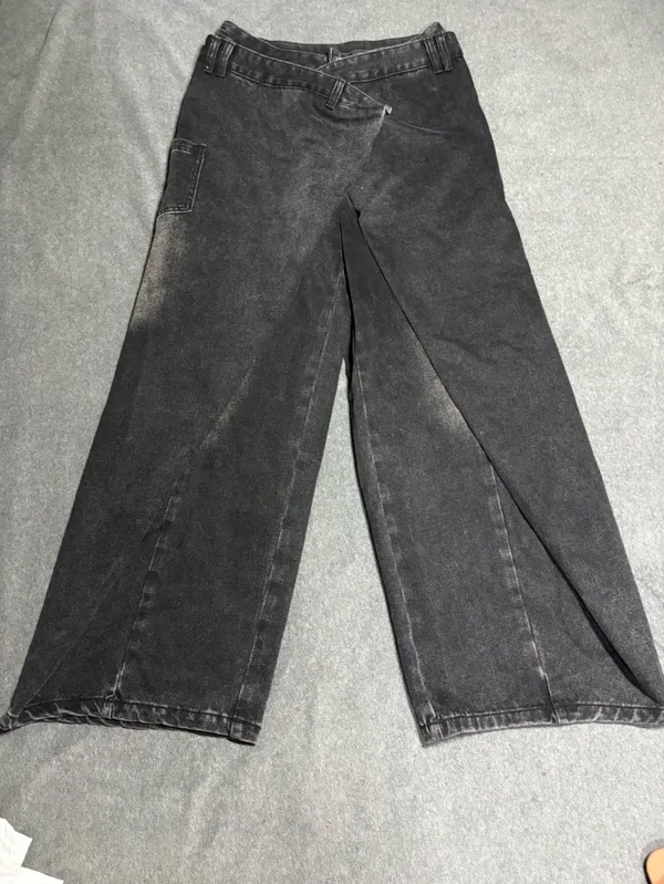 Commense Dark Cross Front Wrap Wide-Leg Denim Jeans Size M - Image 2