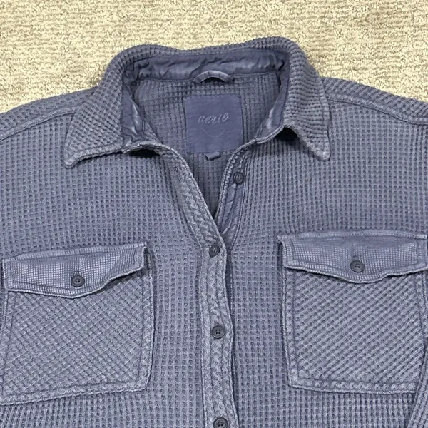 Aerie LumberJane Thermal Waffle Knit Shirt Womens Small Oversized Slouchy Blue - Image 2