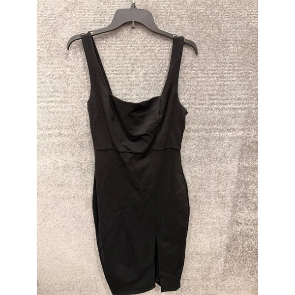 Lulus Women Dress Medium Black Bodycon Cowl Neck Front Slit Midi JD10964 - Image 3