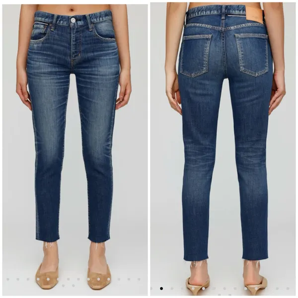 Moussy Vintage‎ Warren Skinny Blue Jeans Raw Hem Size 24 Designer Minimalist - Image 2