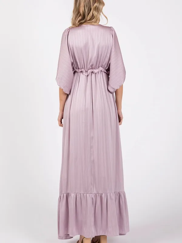 Vanilla Bay maternity long lilac V-neck pleated dress, size S - Image 2