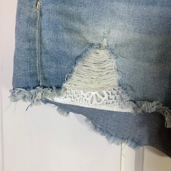 American Eagle Next Level Stretch Distressed Lace Denim Shorts Light Wash 10 - Image 2