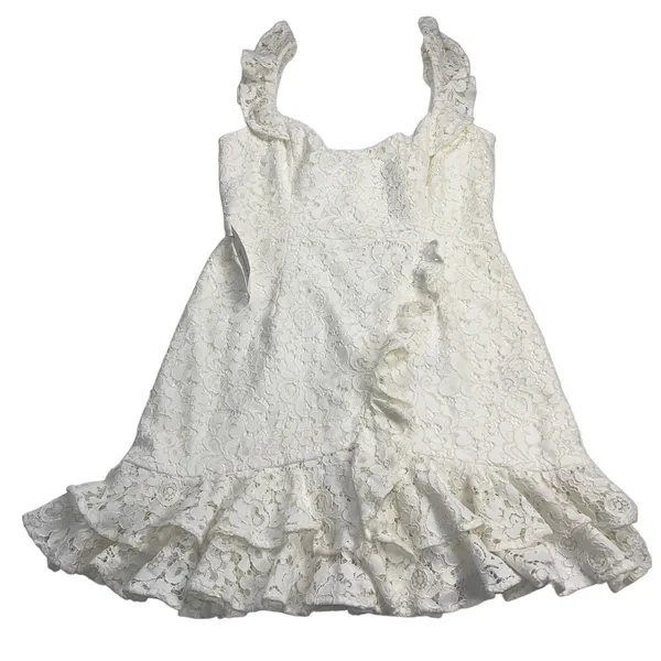 Bardot Adira Lace Mini Dress Orchid White Cream Ruffle Cocktail Party Sz M US 6 - Image 4