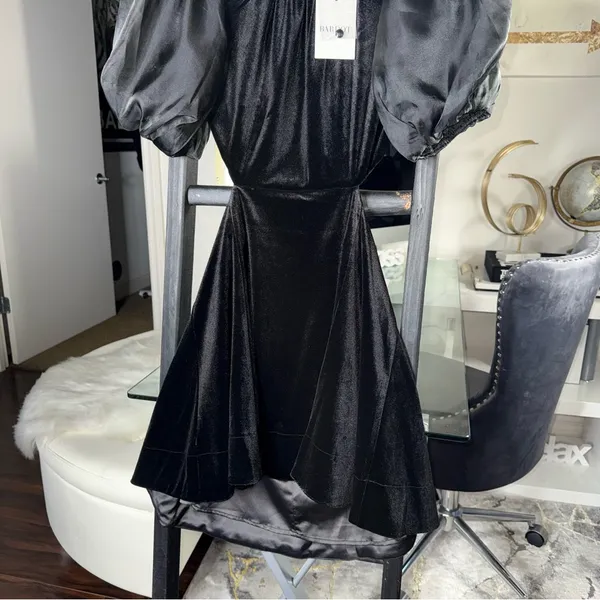 Bardot Marina Velvet Backless Mini Dress Black Womens 6 Medium Sheer Sleeves New - Image 8