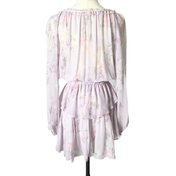 LoveShackFancy Popover Lavender Purple Silk Floral Tiered Ruffle Mini Dress XS - Image 4