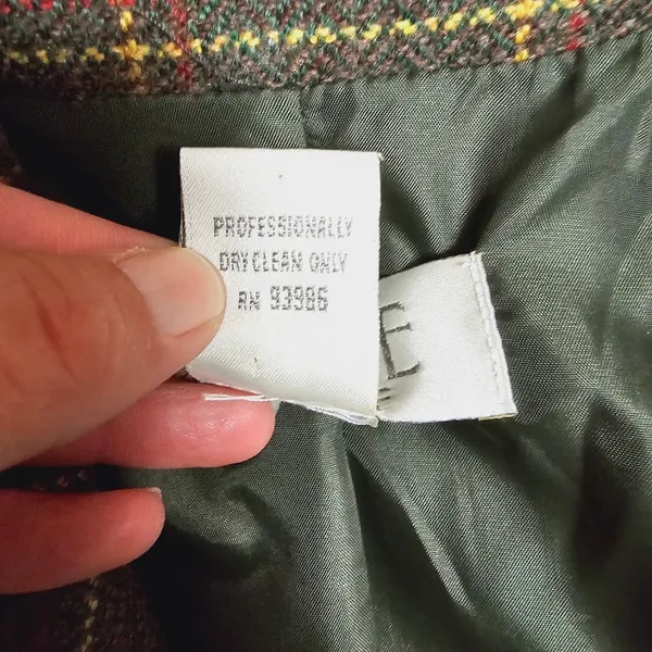 Vintage Petite Sophisticate Drab Olive Plaid Wool Blend Blazer Size 12 - Image 6