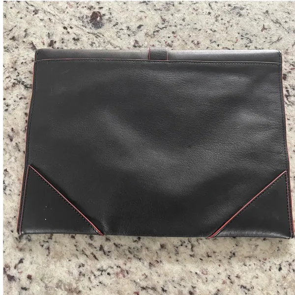 Reiss Arleta Black Leather Envelope Clutch With Pink Trim‎ and Silver Clasp - Image 3