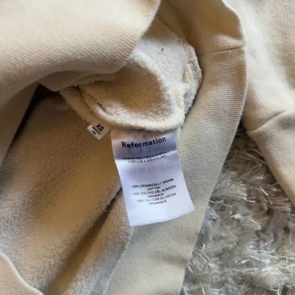 Reformation Half Zip Cropped Pullover Sweatshirt in Cream Size XS - Image 4